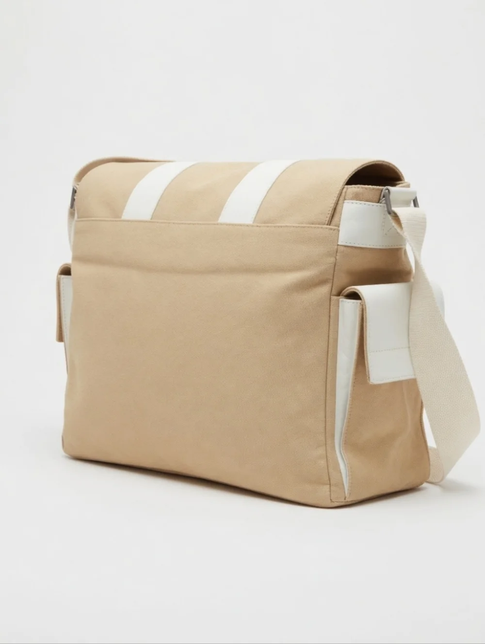 Skagen Beige Canvas & White Leather Messenger Bag – Classic & Versatile!